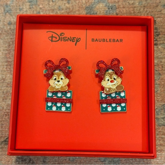 Disney X Baublebar Holiday Chip & Dale Jumping Out Of A Present Stud Earrings - Picture 5 of 7